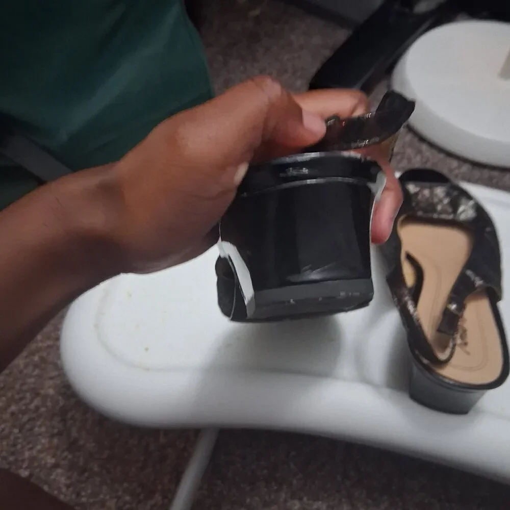 Trotters Black and Silver Slingback Heels - Wide Fit.